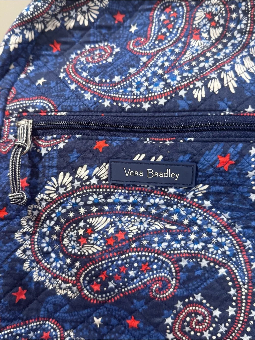 Vera Bradley patriotic fireworks paisley USA quilted backpack READ